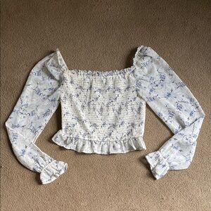 Floral Print Long Sleeve Smocked Top